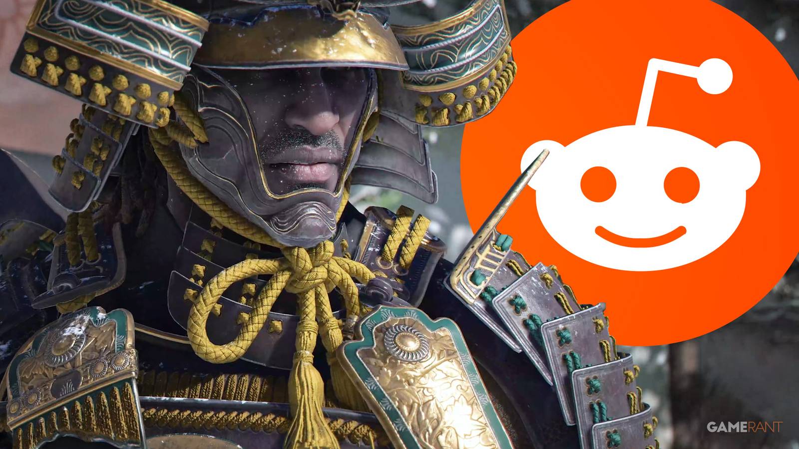 Assassin's Creed Shadows Yasuke next to Reddit orange alien logo composite