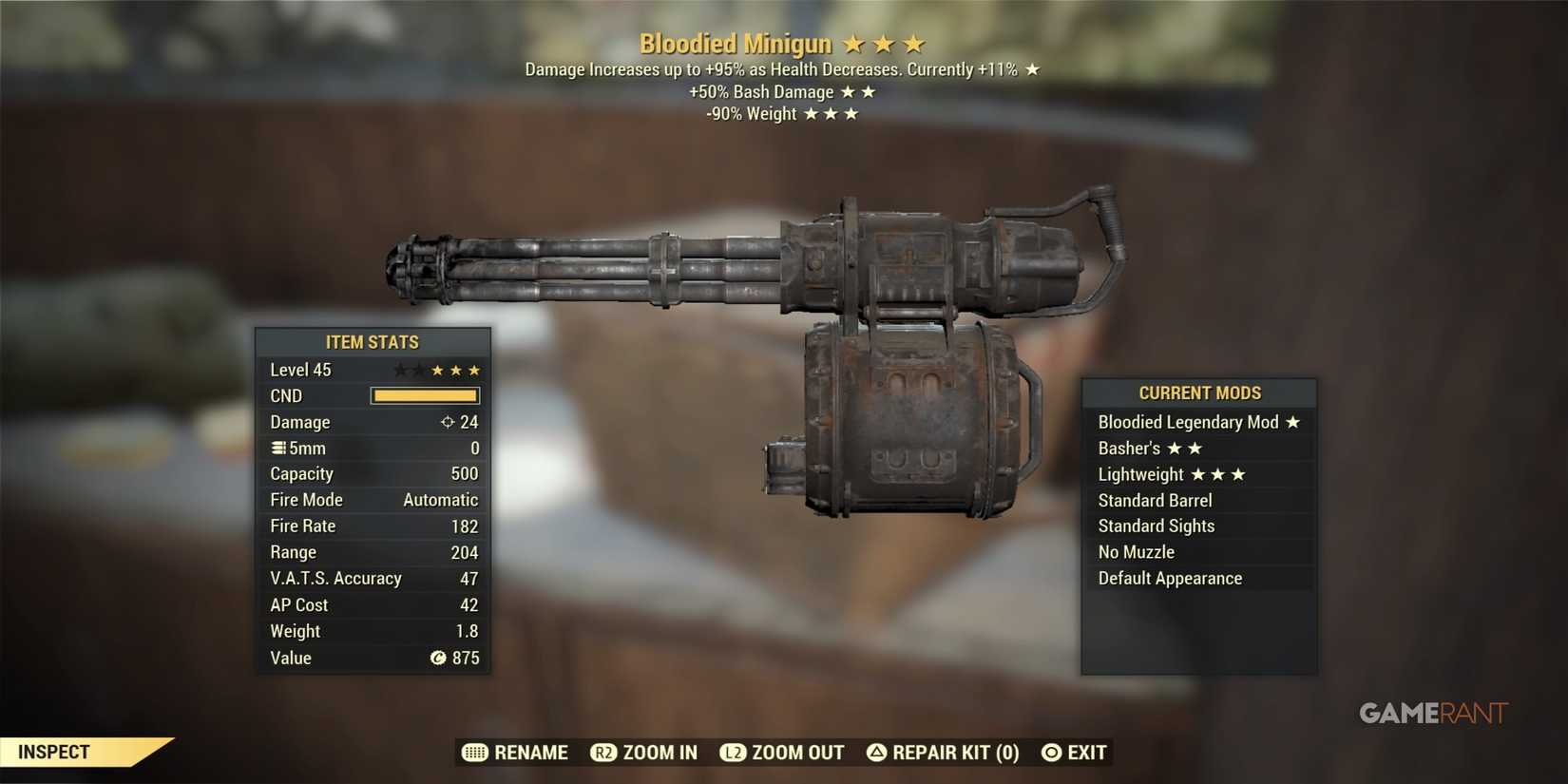 Bloodied Minigun in Fallout 76
