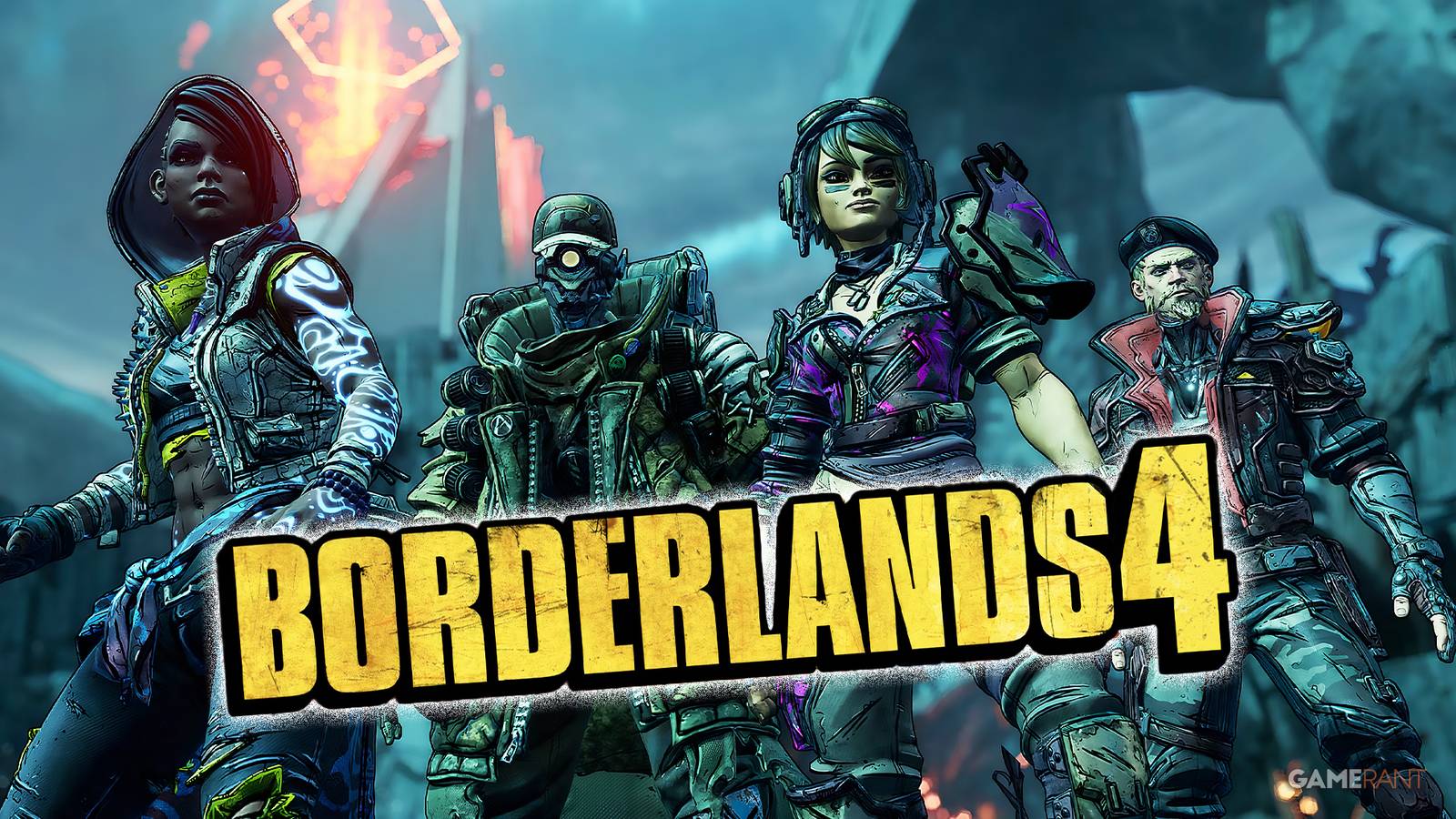 Borderlands 3 vault hunters with Borderlands 4 logo