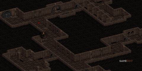 Chosen One walking by Temple of Trials in Fallout 2