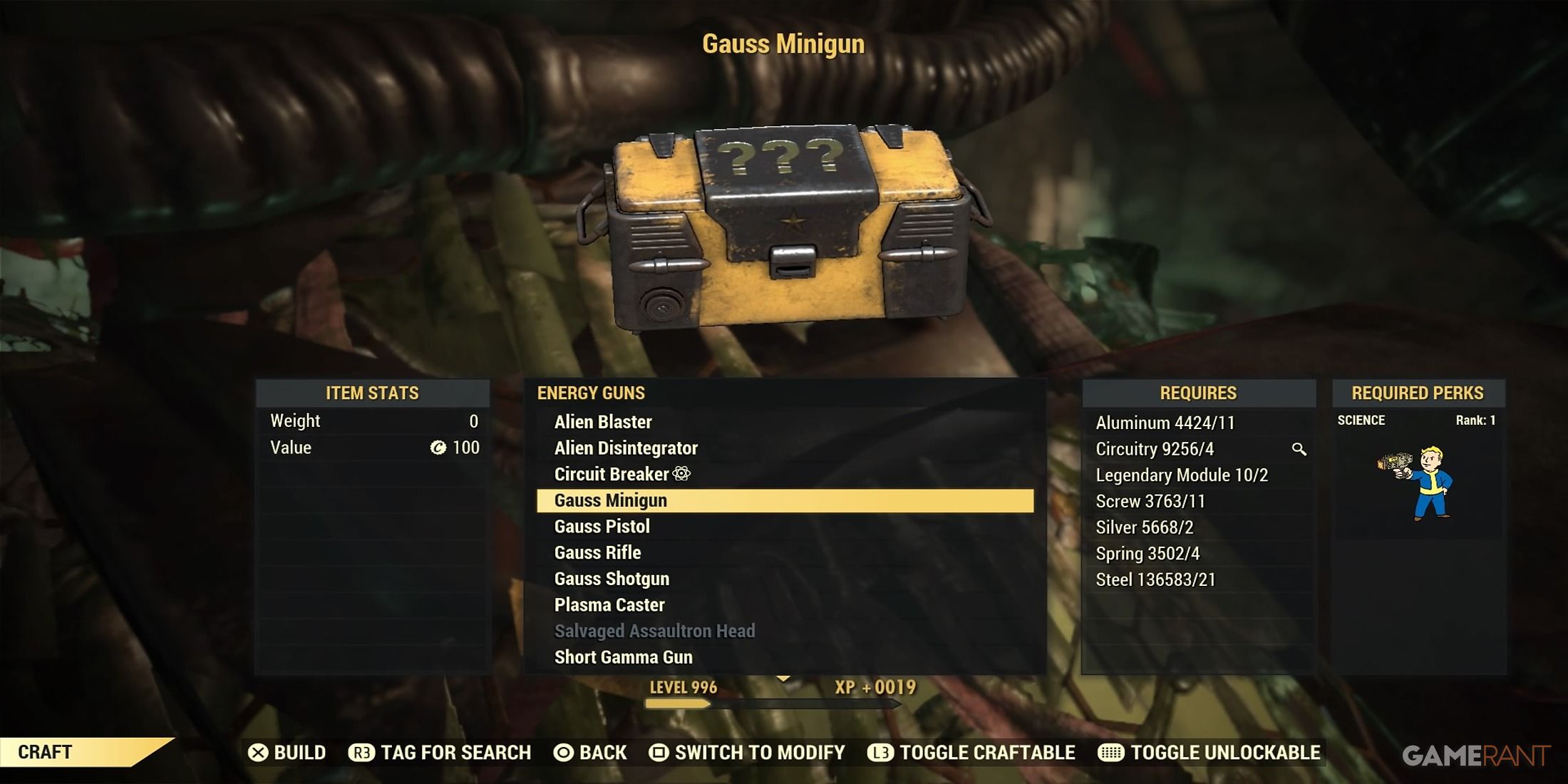 Crafting A Gauss Minigun in Fallout 76