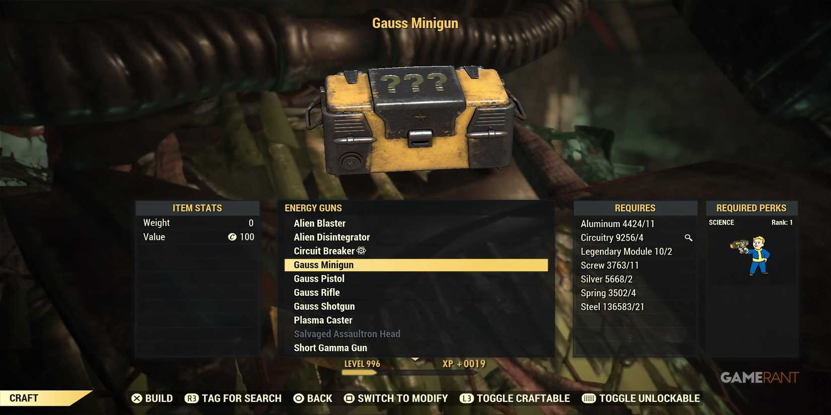 Crafting A Gauss Minigun in Fallout 76