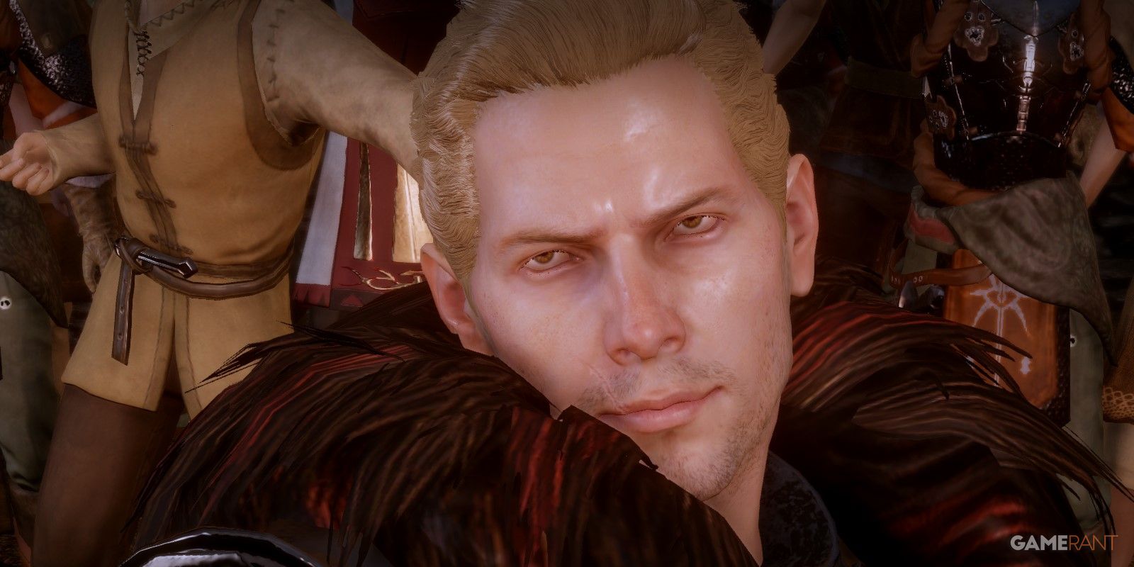 Cullen in the crowd at Skyhold in Dragon Age Inquisition