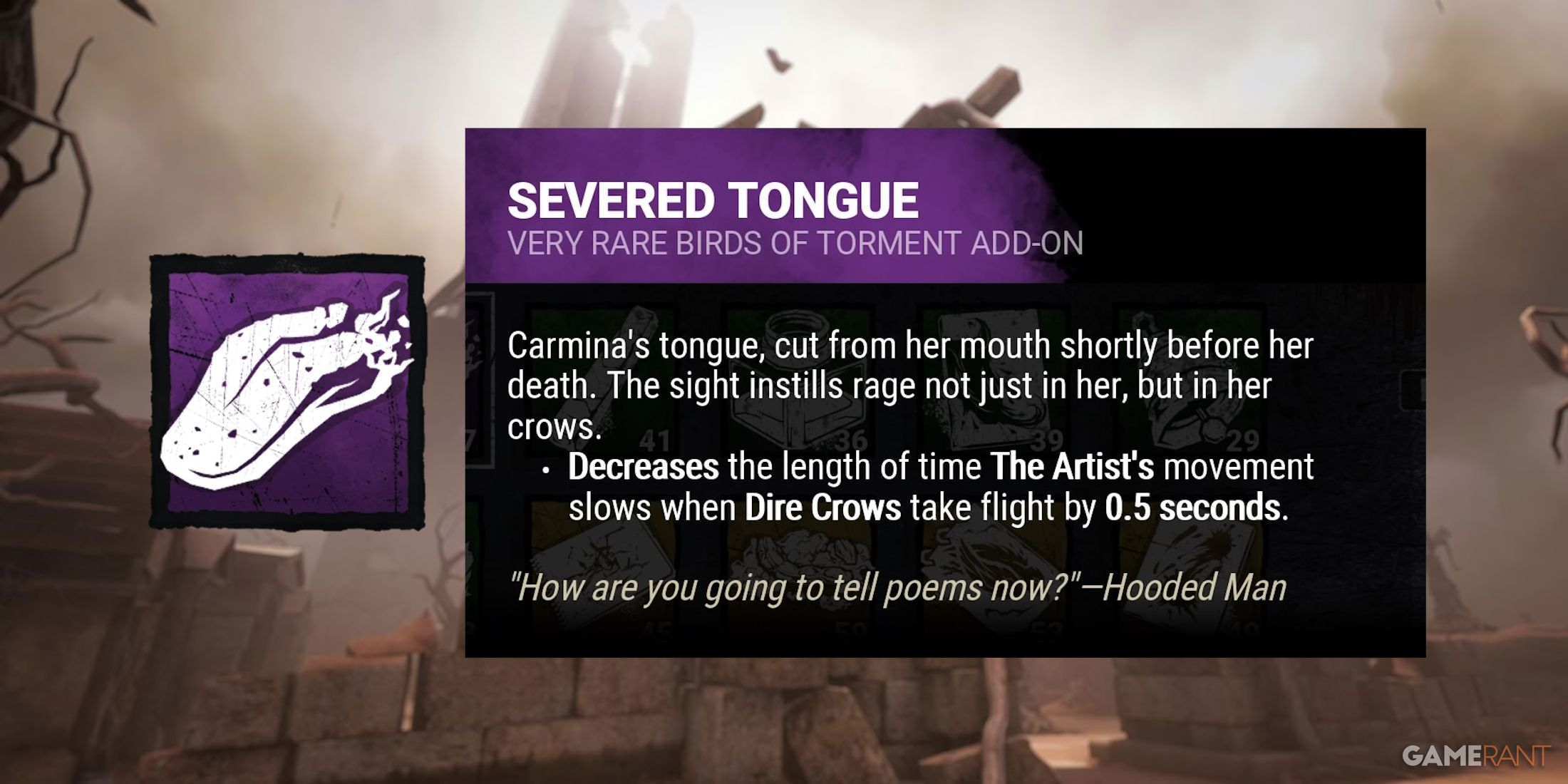dead by daylight the artist severed tongue addon