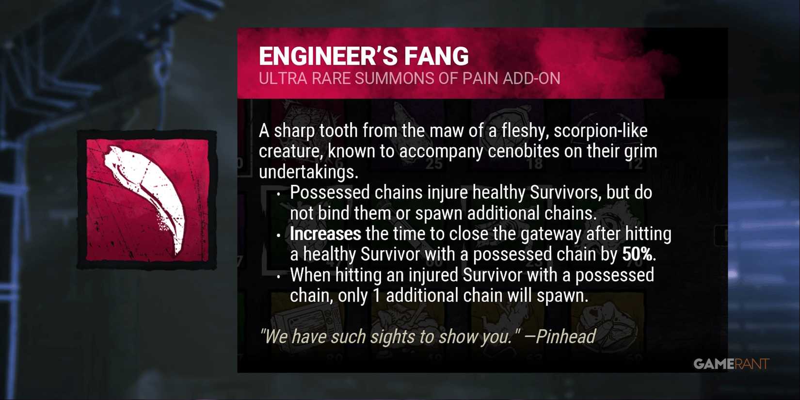 dead by daylight the cenobite engineer's fang addon