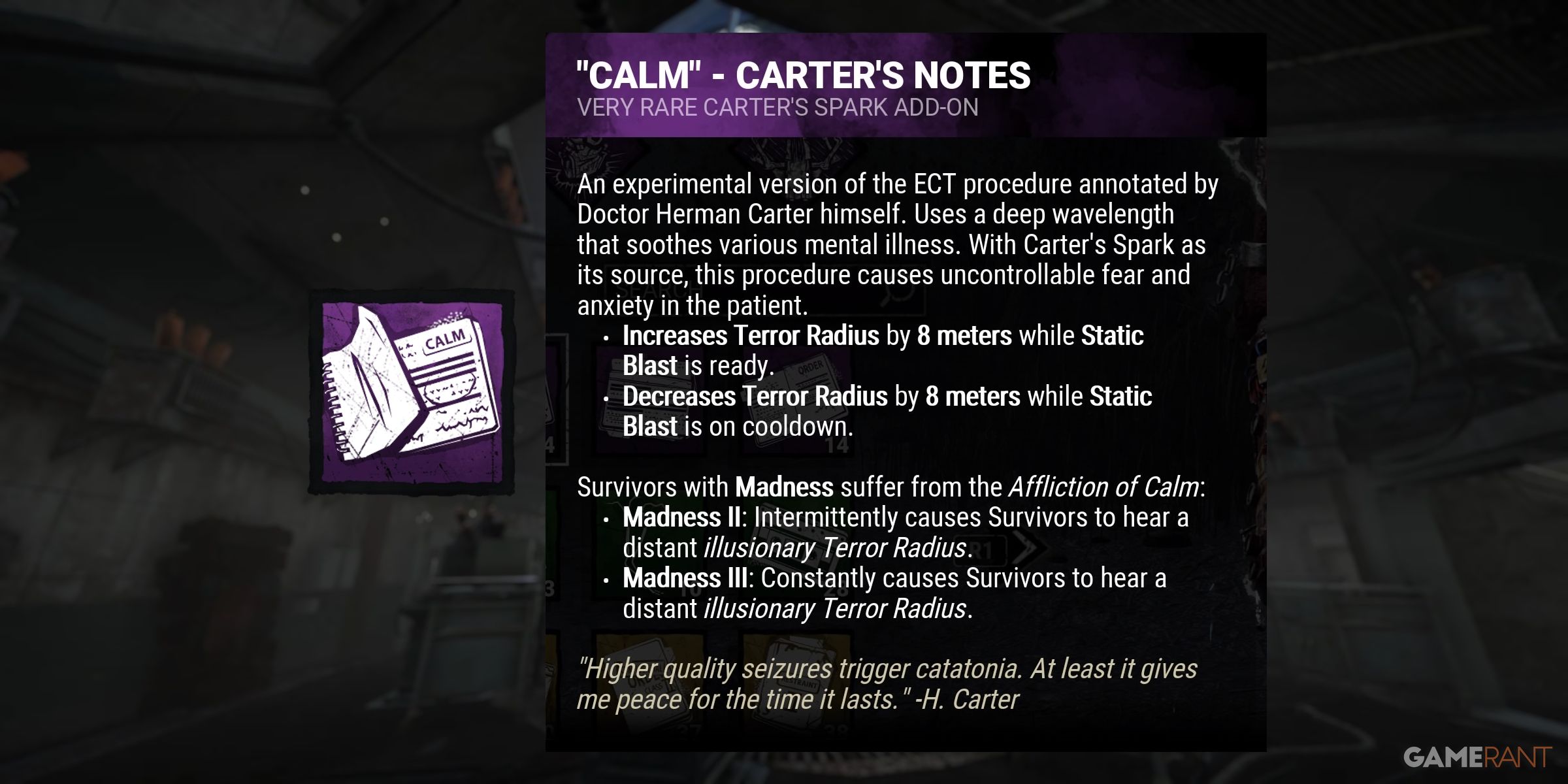 dead by daylight the doctor calm carter's notes addon