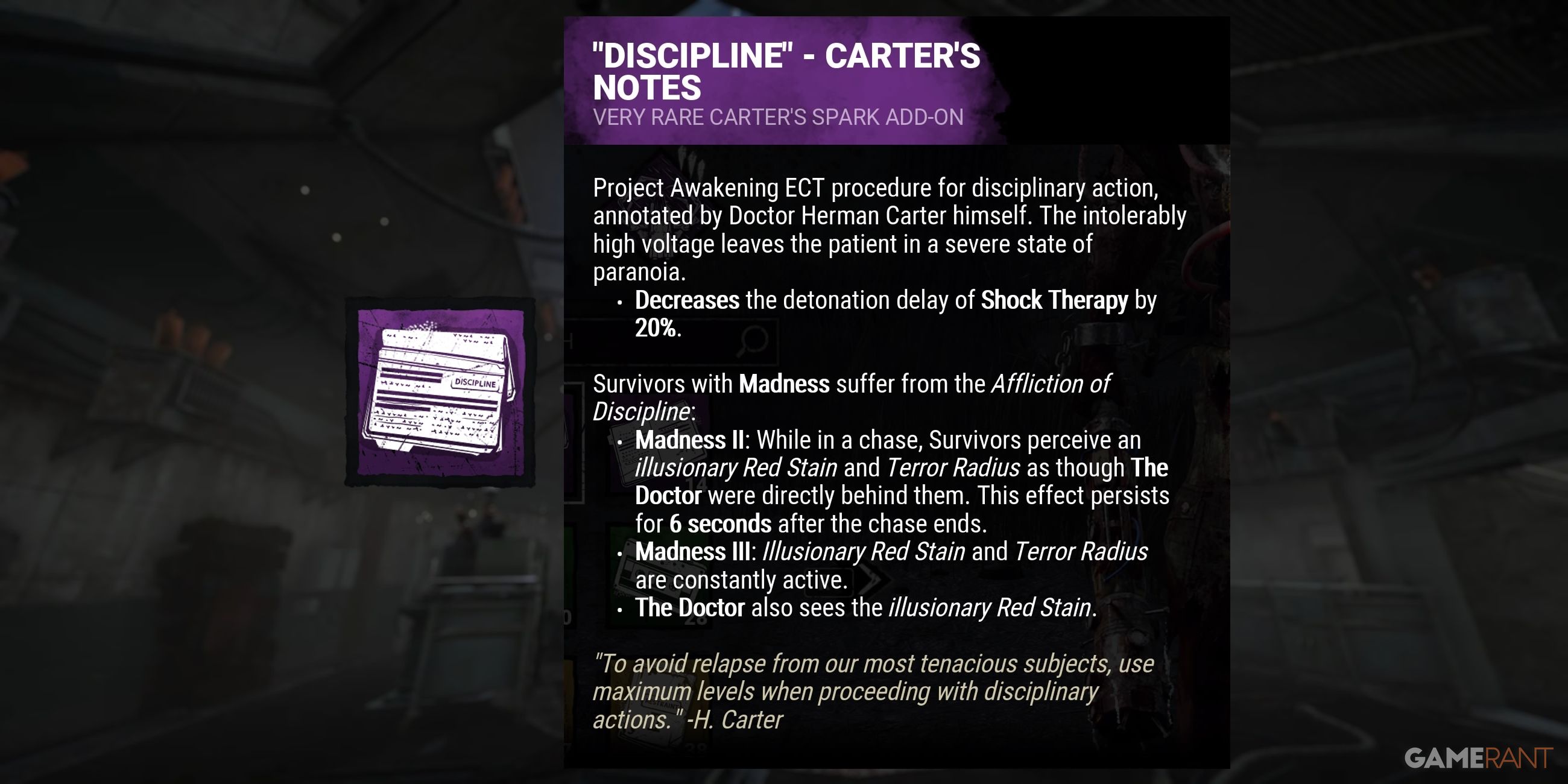 dead by daylight the doctor discipline carter's notes addon