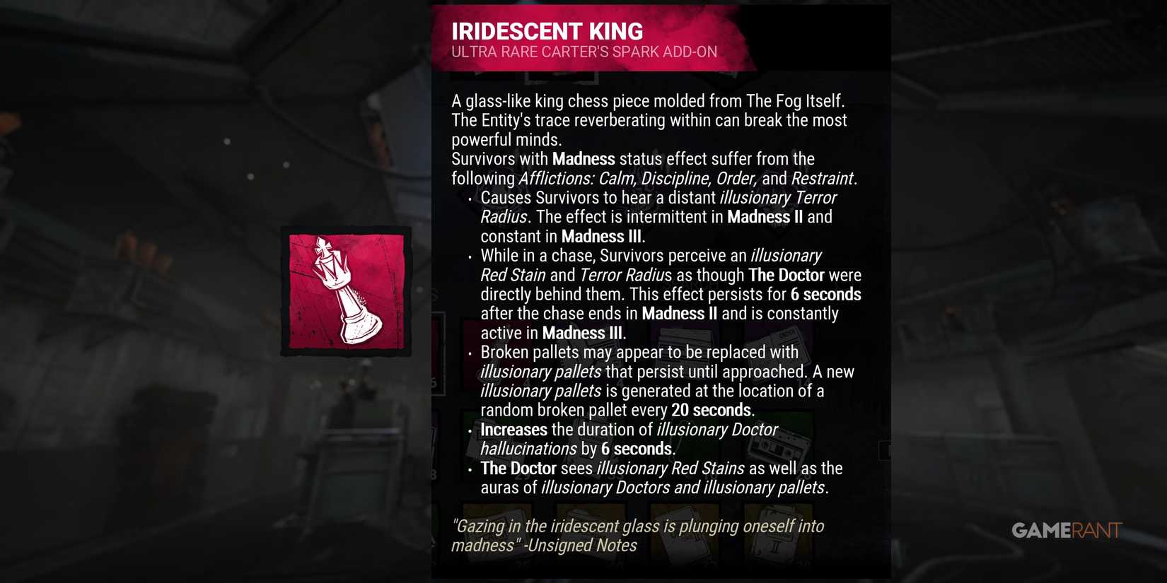 dead by daylight the doctor iridescent king addon