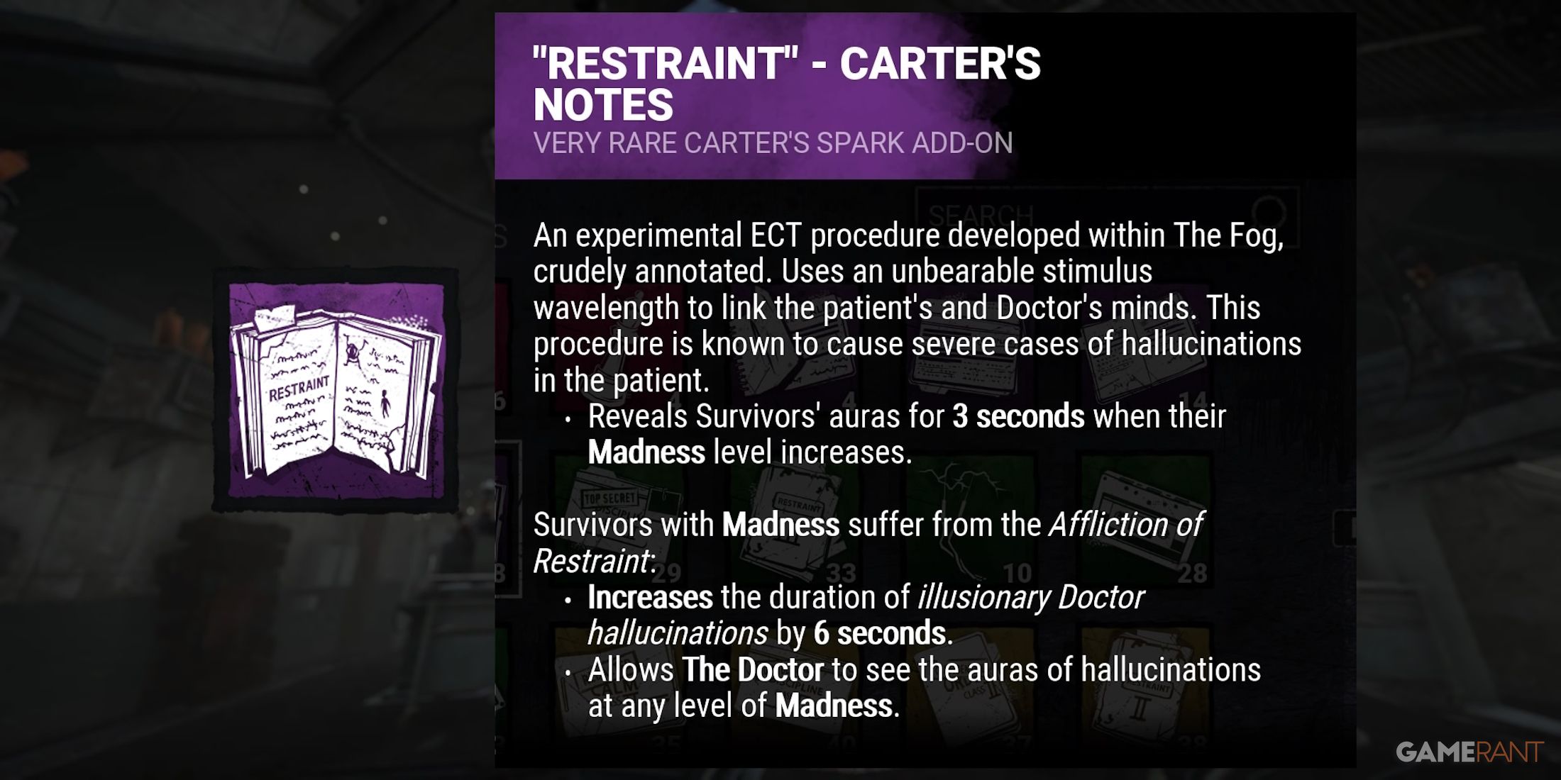 dead by daylight the doctor restraint carter's notes addon