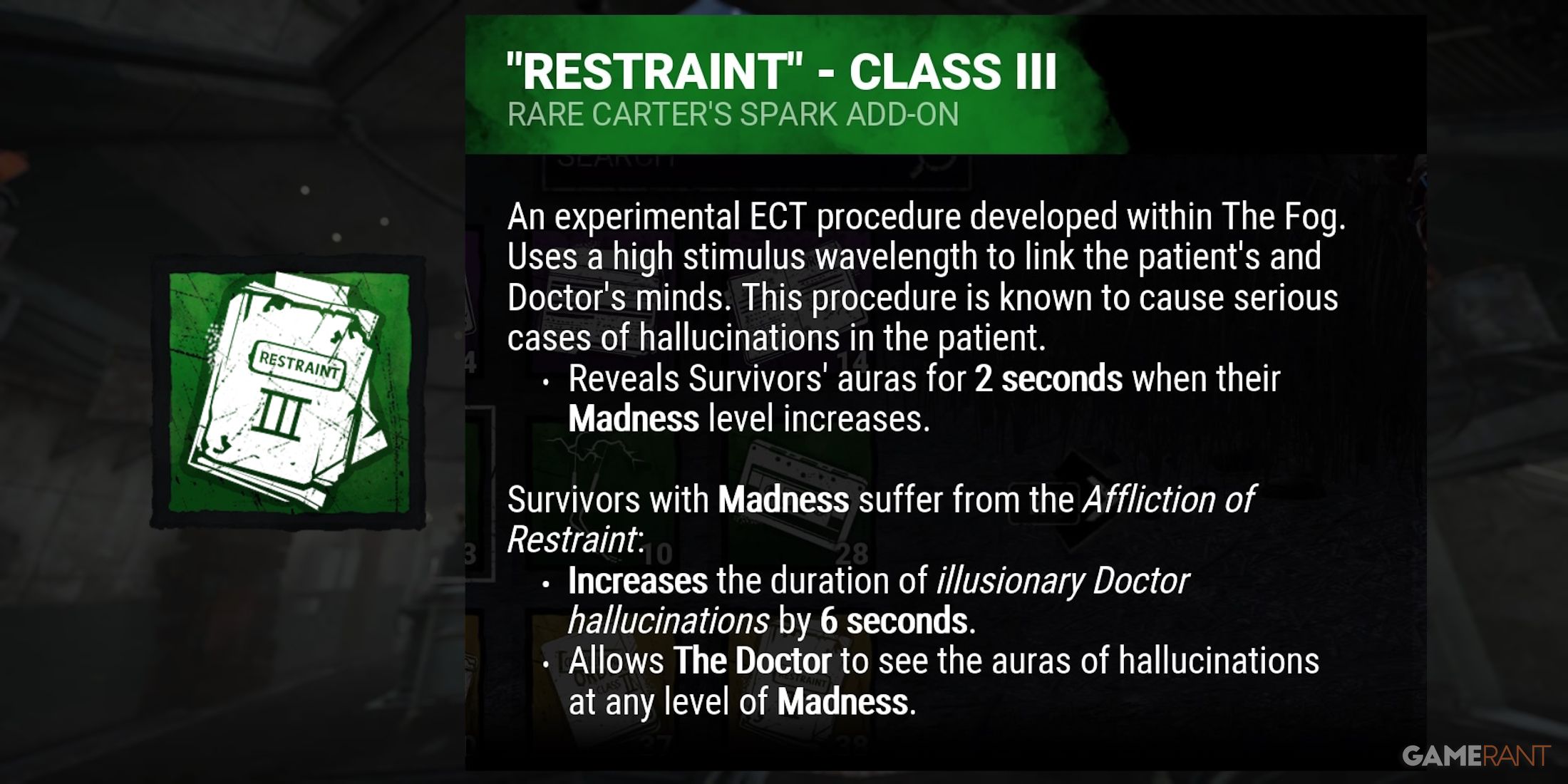 dead by daylight the doctor restraint class iii addon