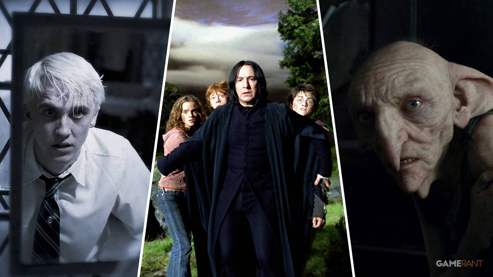 Draco, Snape, and Kreacher from the Harry Potter movies