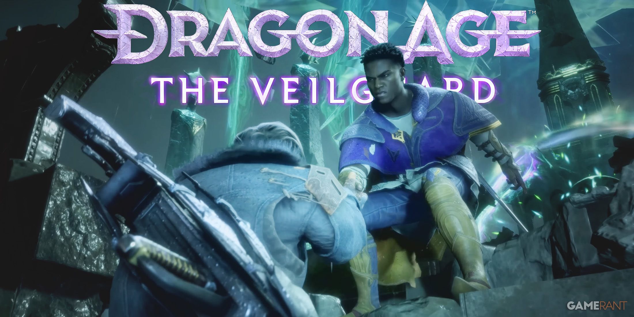 Dragon Age The Veilguard helping hand gameplay reveal screenshot with game logo
