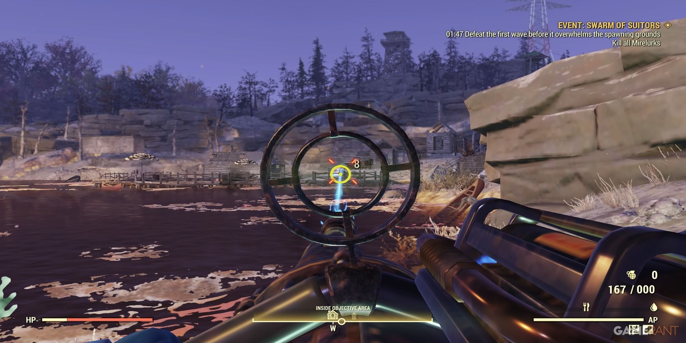 Firing A Gauss Minigun At Mirelurks in Fallout 76