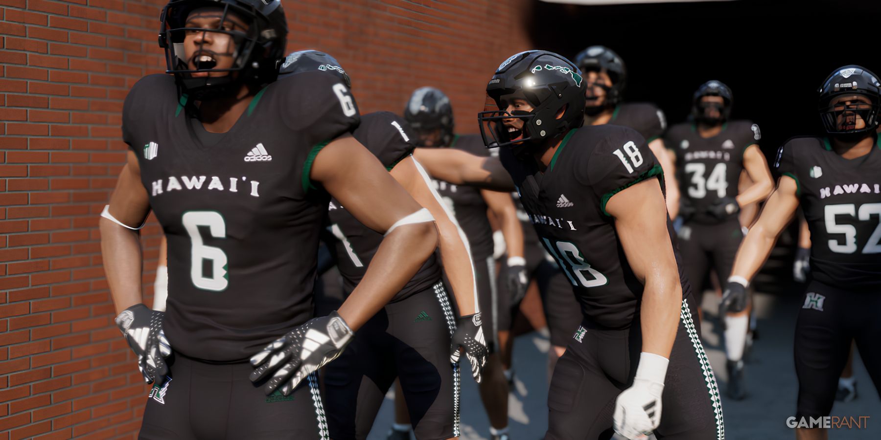 Hawaii team in black uniforms getting ready for the game in College Football 25