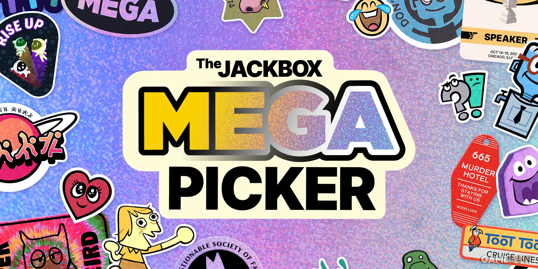 Jackbox Megapicker changing logo over glitter background