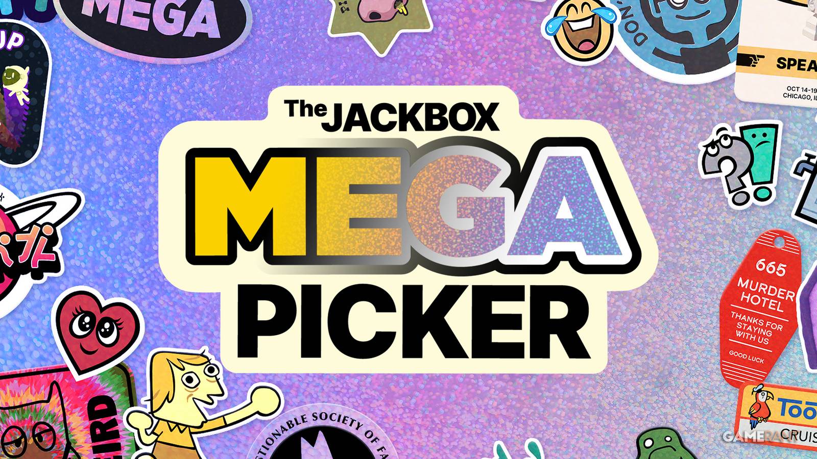 Jackbox Megapicker changing logo over glitter background