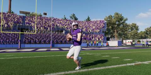 James Madison quarterback in action on the field in College Football 25