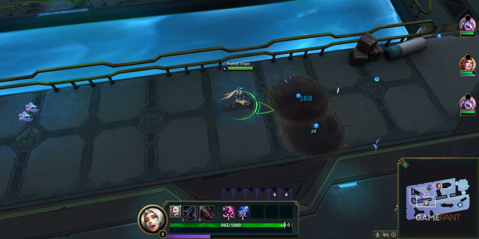 Jinx in a chokepoint in League of Legends Swarm Mode