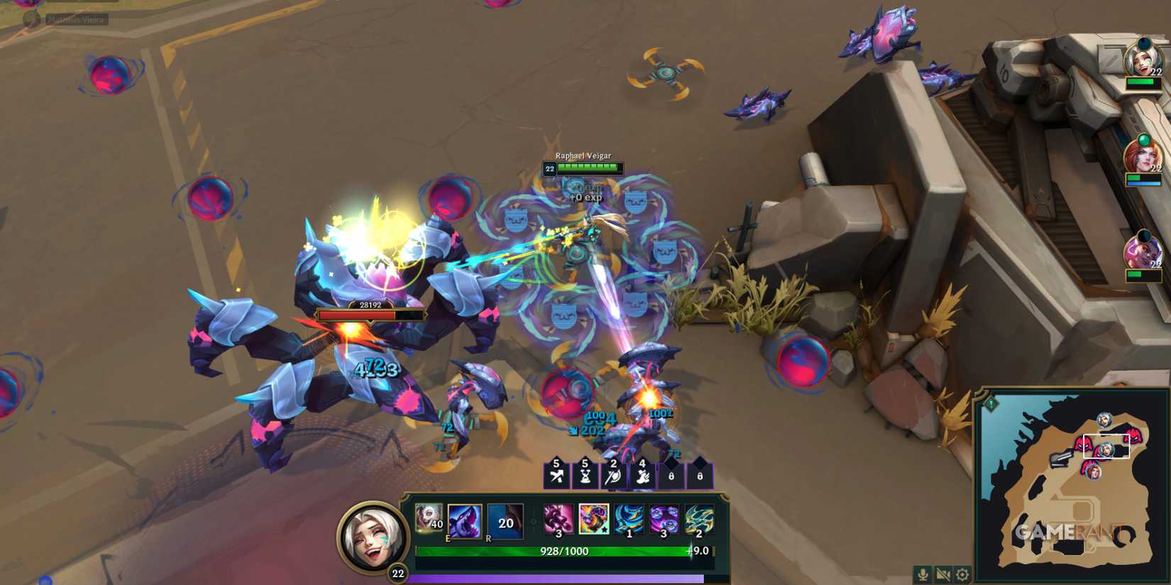 Jinx with a lot of Skills in League of Legends Swarm Mode