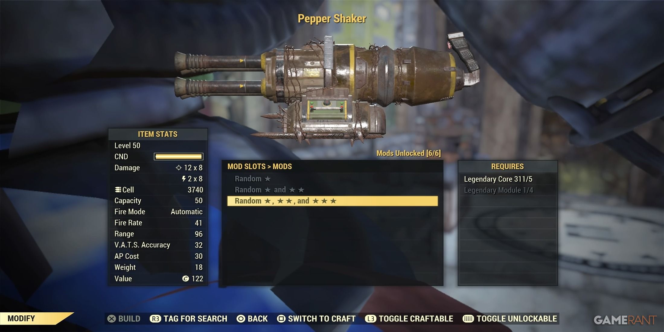 Legendary Crafting on The Pepper Shaker in Fallout 76