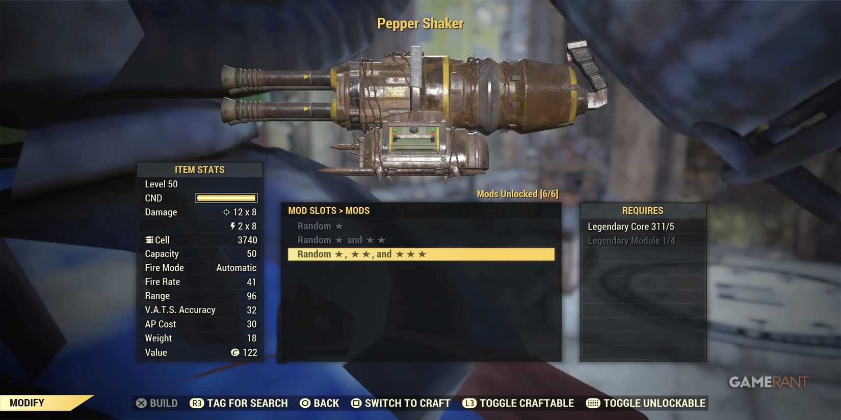 Legendary Crafting on The Pepper Shaker in Fallout 76