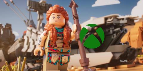 xbox logo next to aloy from lego horizon adventures
