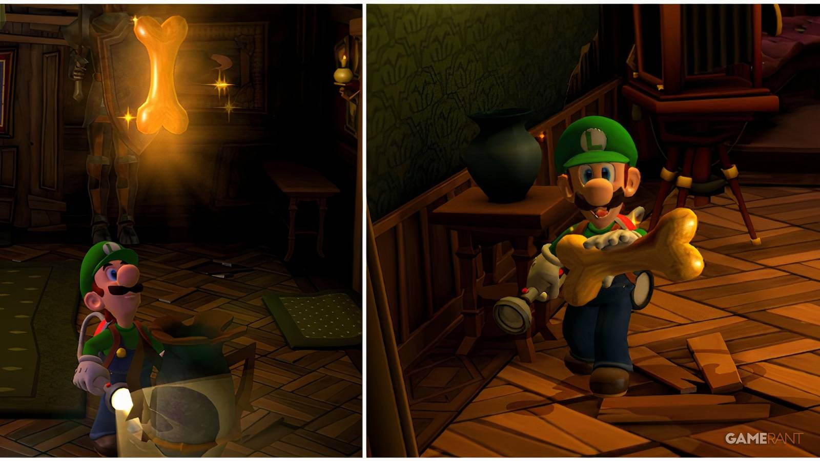 luigi finds gold bones in gloomy manor