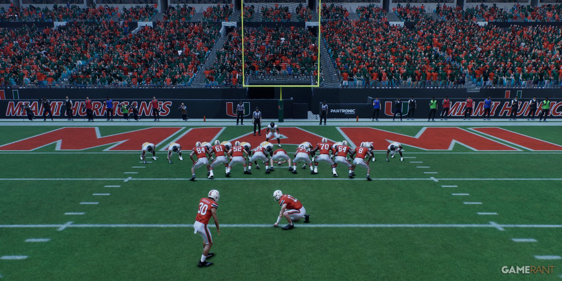 Miami Hurricanes team lines up for a play in College Football 25