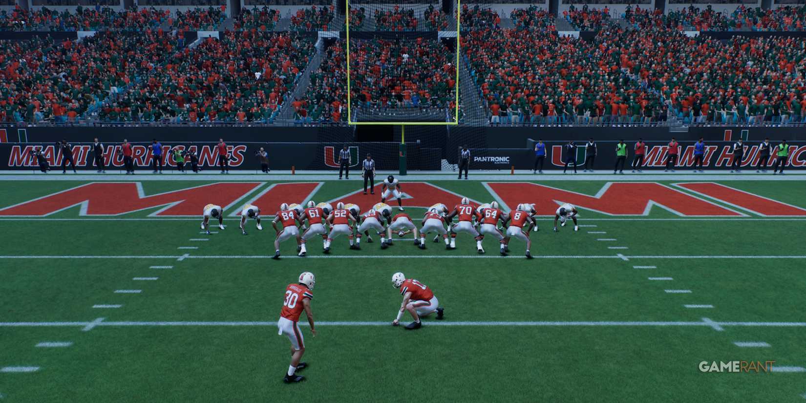 Miami Hurricanes team lines up for a play in College Football 25