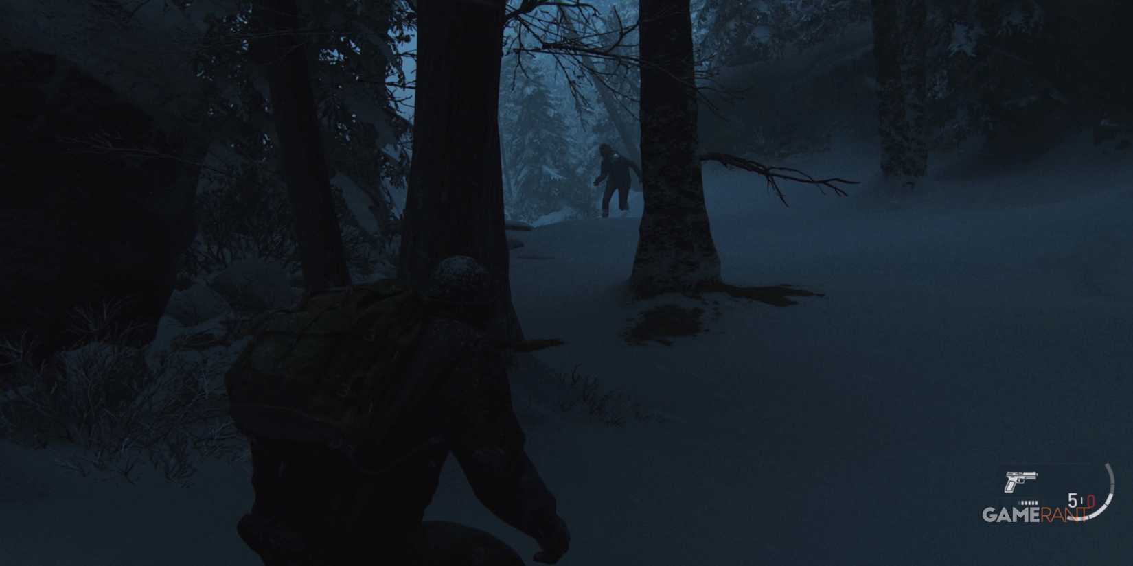10 Best Third-Person Horror Games, Ranked An infected is stalked in the dark snowy woods
