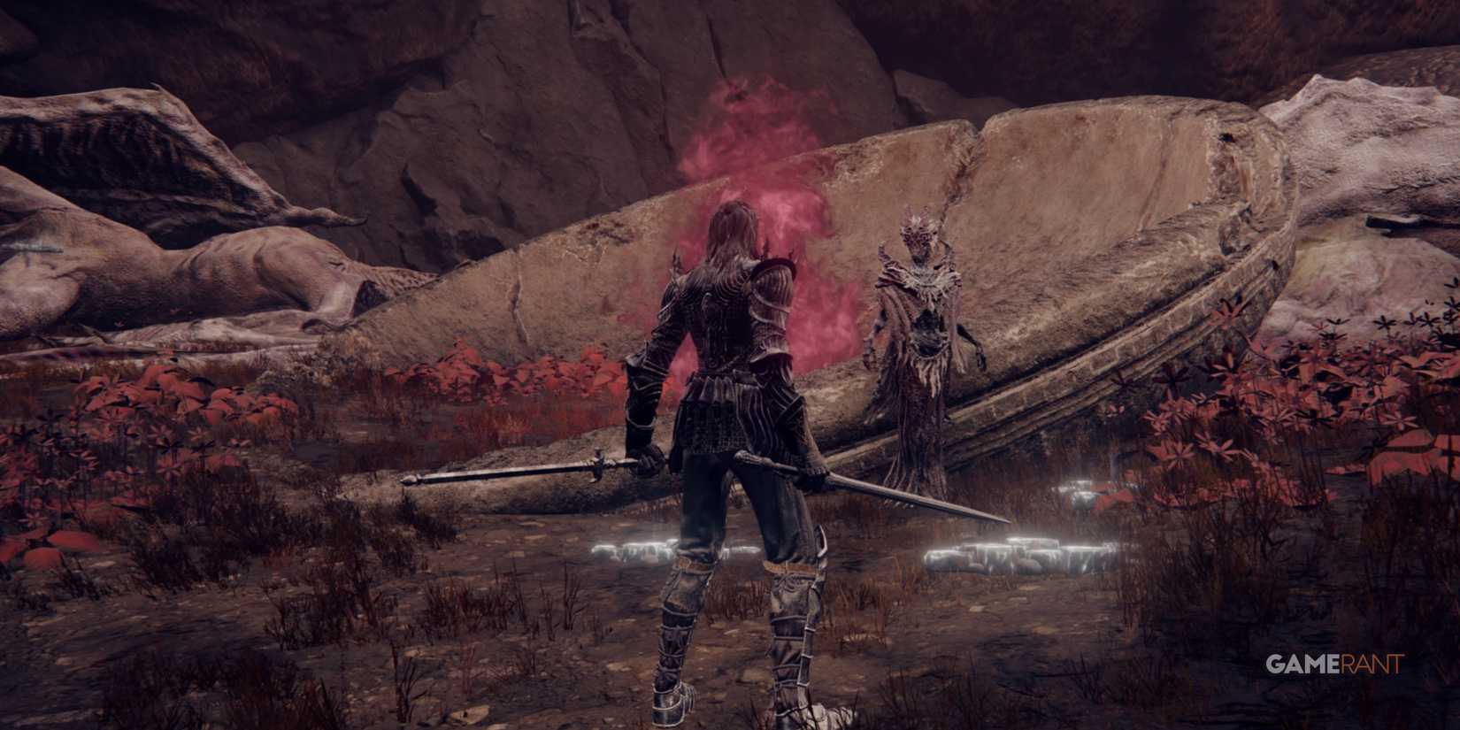 Elden Ring: Best Lightning Spells, Ranked Player standing before a dragon priest in shadow of the erdtree