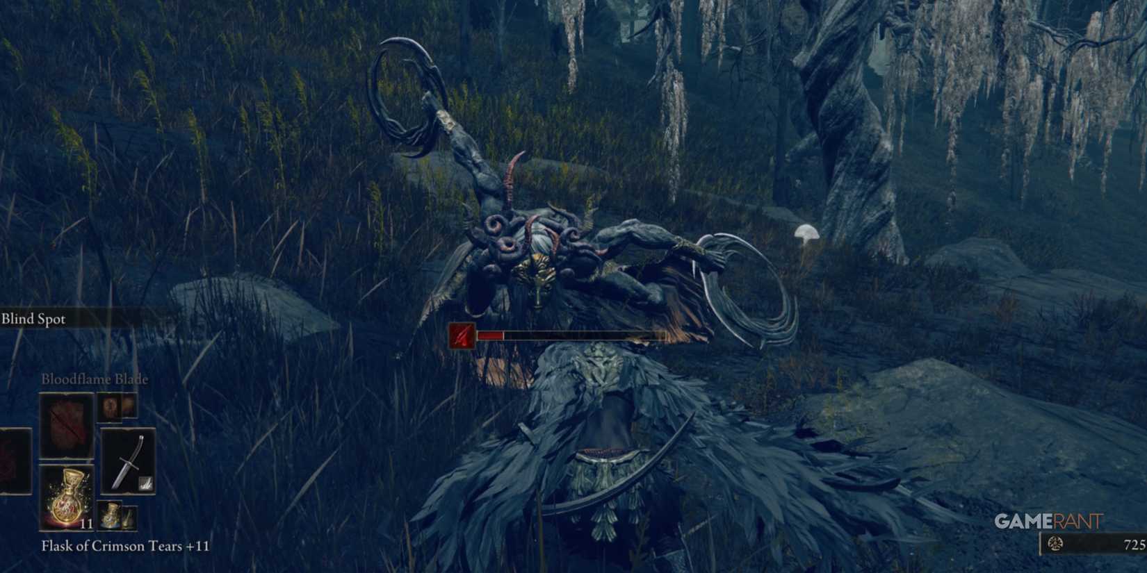 Elden Ring player fighting with a Curseblade in Moorth Ruins