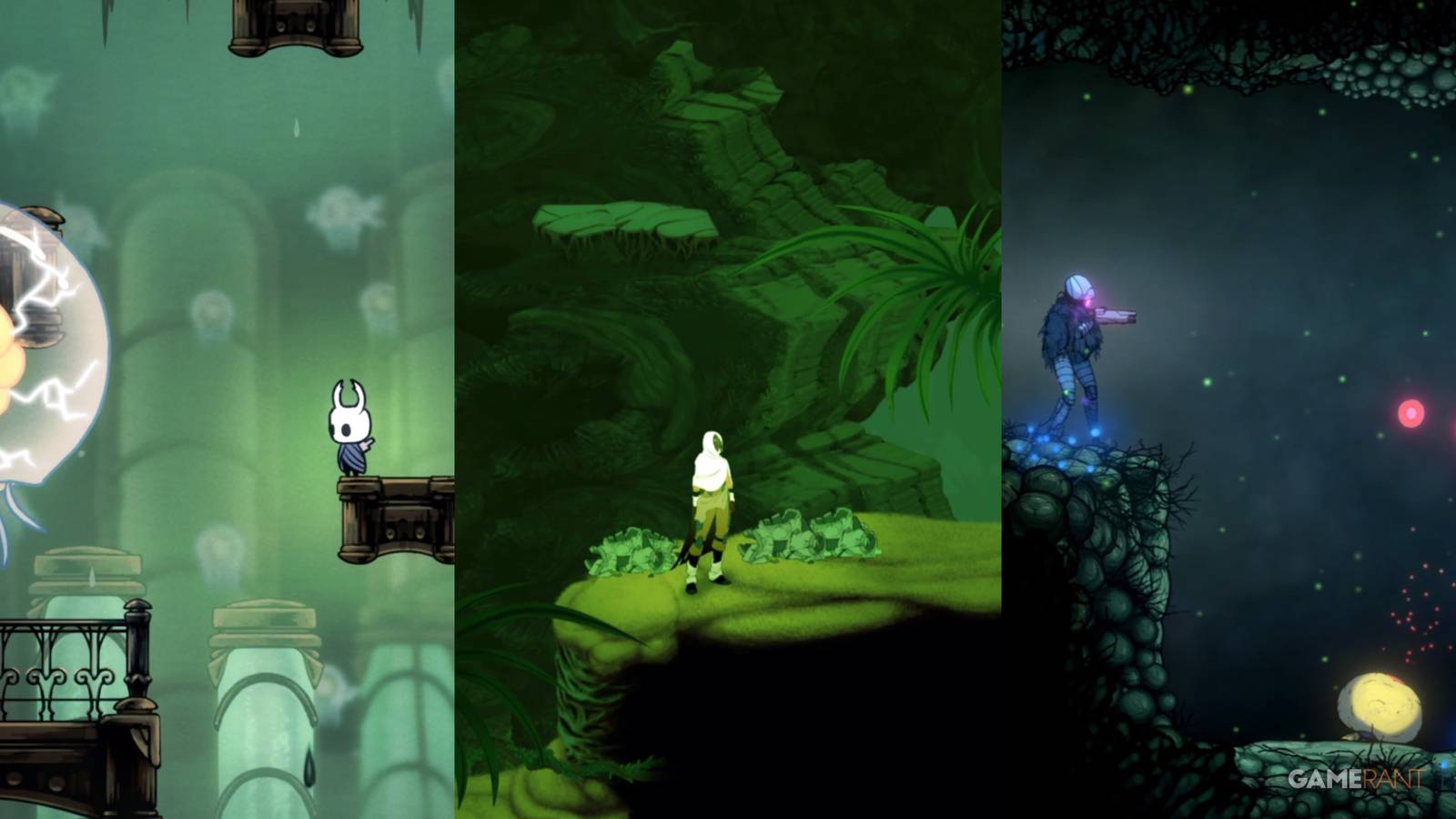 10 Best Metroidvanias On the PS5, Ranked Three Metroidvania Games, Hollow Knight, Sundered, Ghost Song