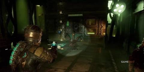 Issac fights off a Lurker in Dead Space
