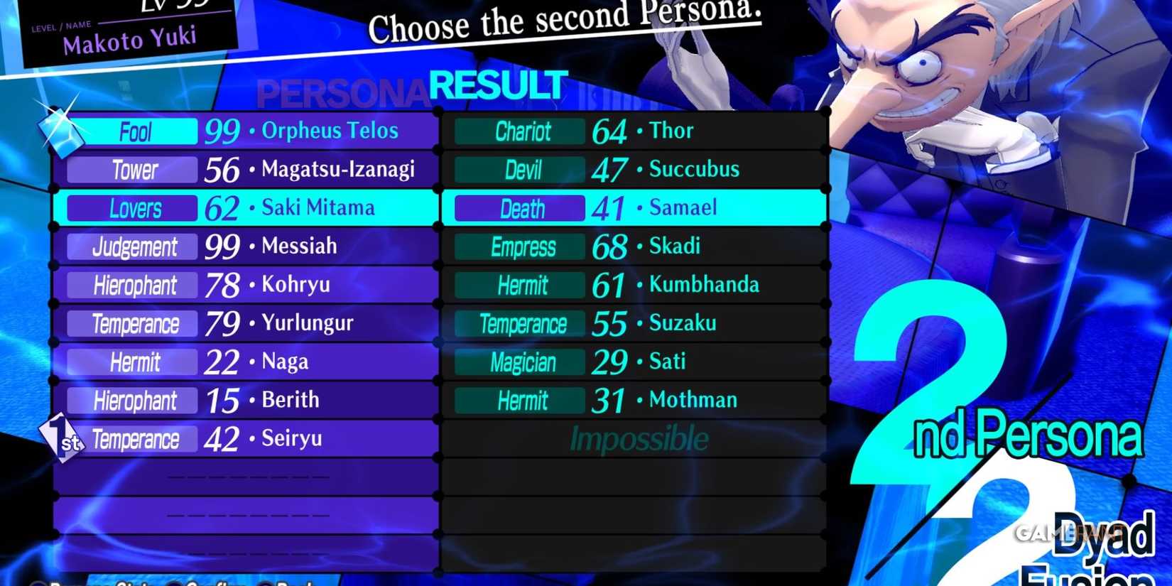 persona 3 reload samael fusion recipe