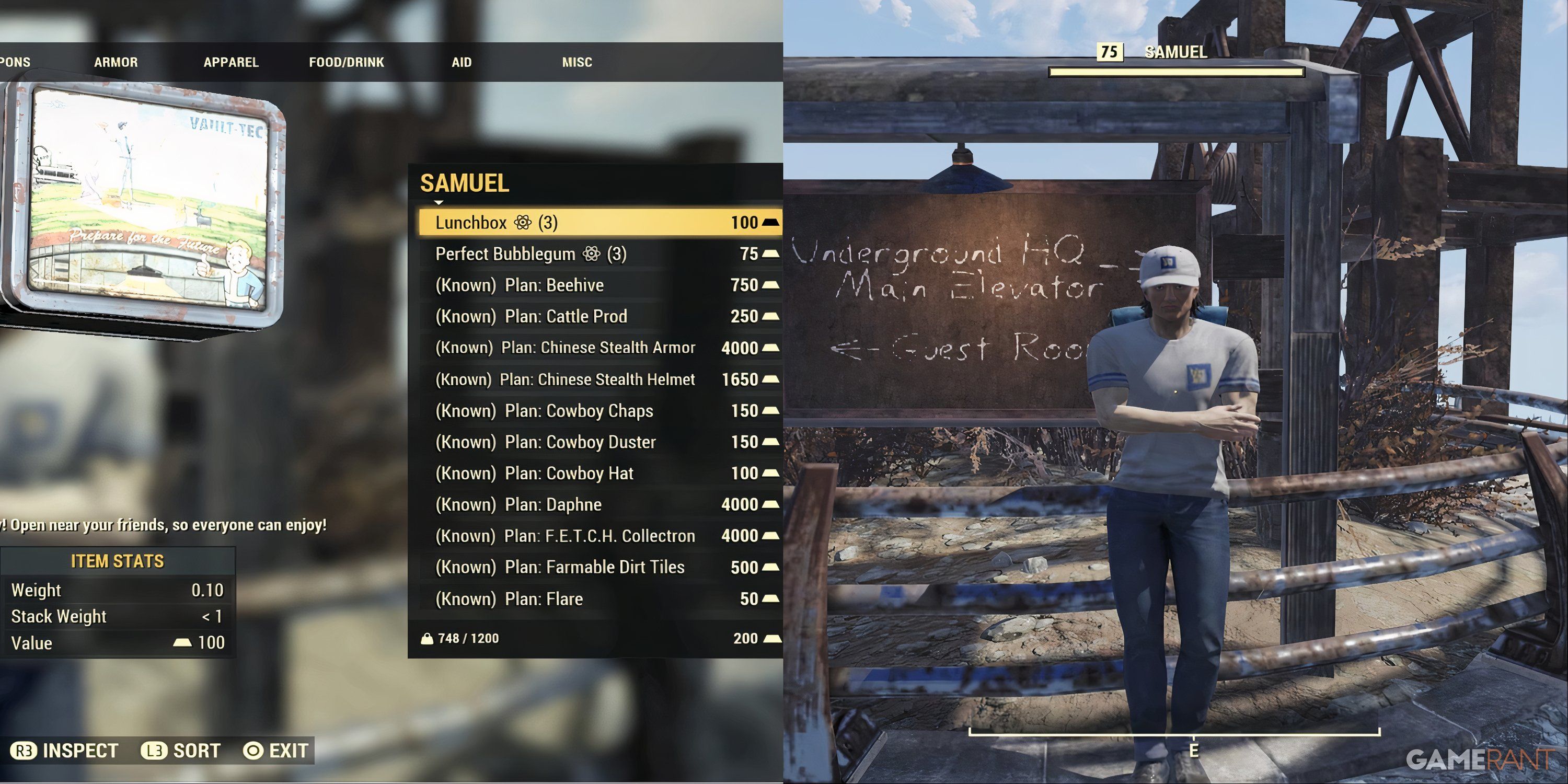 Samuel And His Inventory in Fallout 76