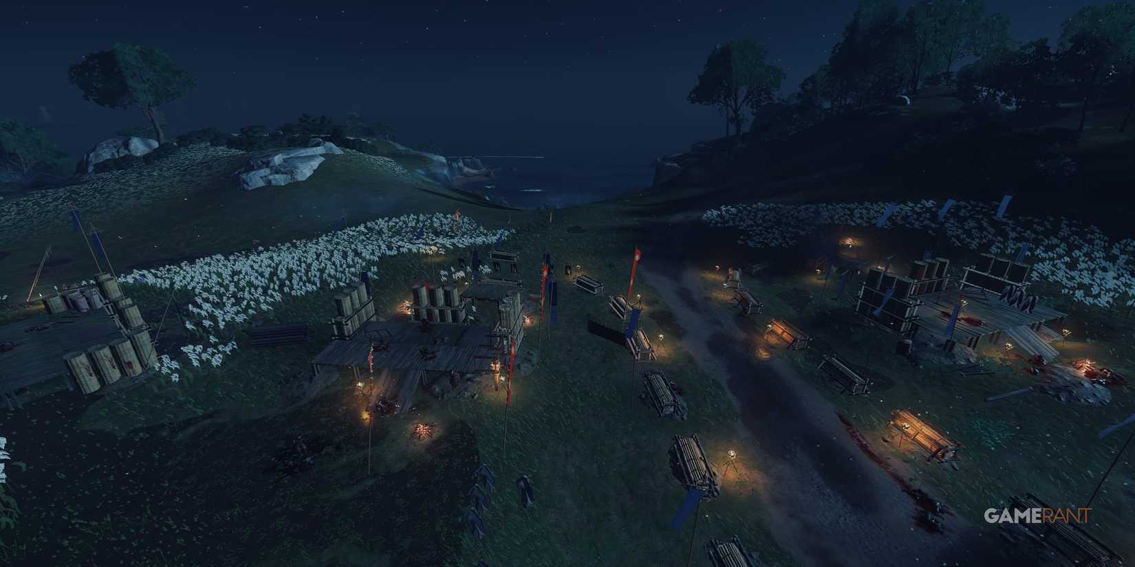 the location of samurai holdings with ramparts and dead bodies surrounding it