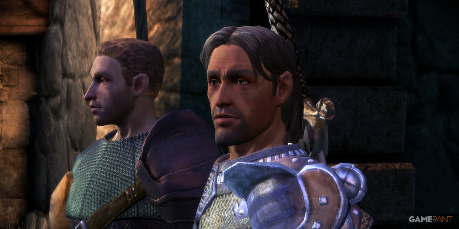 Seneschal Varel and Captain Garevel overseeing in Vigil's Keep in Dragon Age Origins - The Awakening DLC