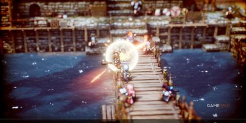 Serenoa receiving an attack in Triangle Strategy