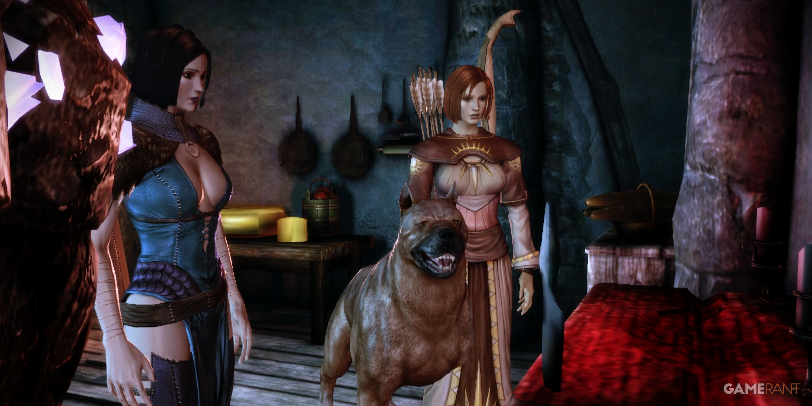 Shale, The Warden, Leliana, and Barkspawn find a suspicious altar in Haven in Dragon Age Origins