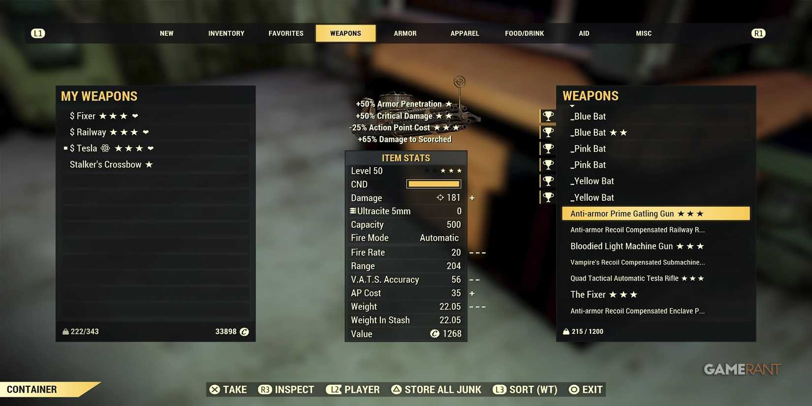 Sorting Weapons By Their Weight