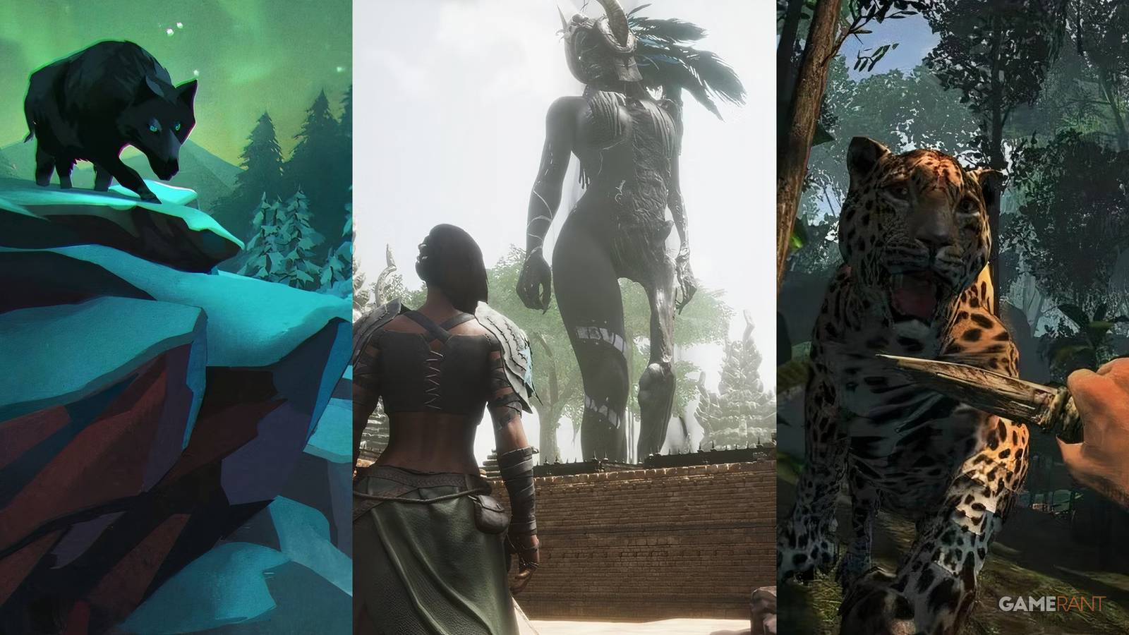 a split image of green hell, conan exiles, and the long dark