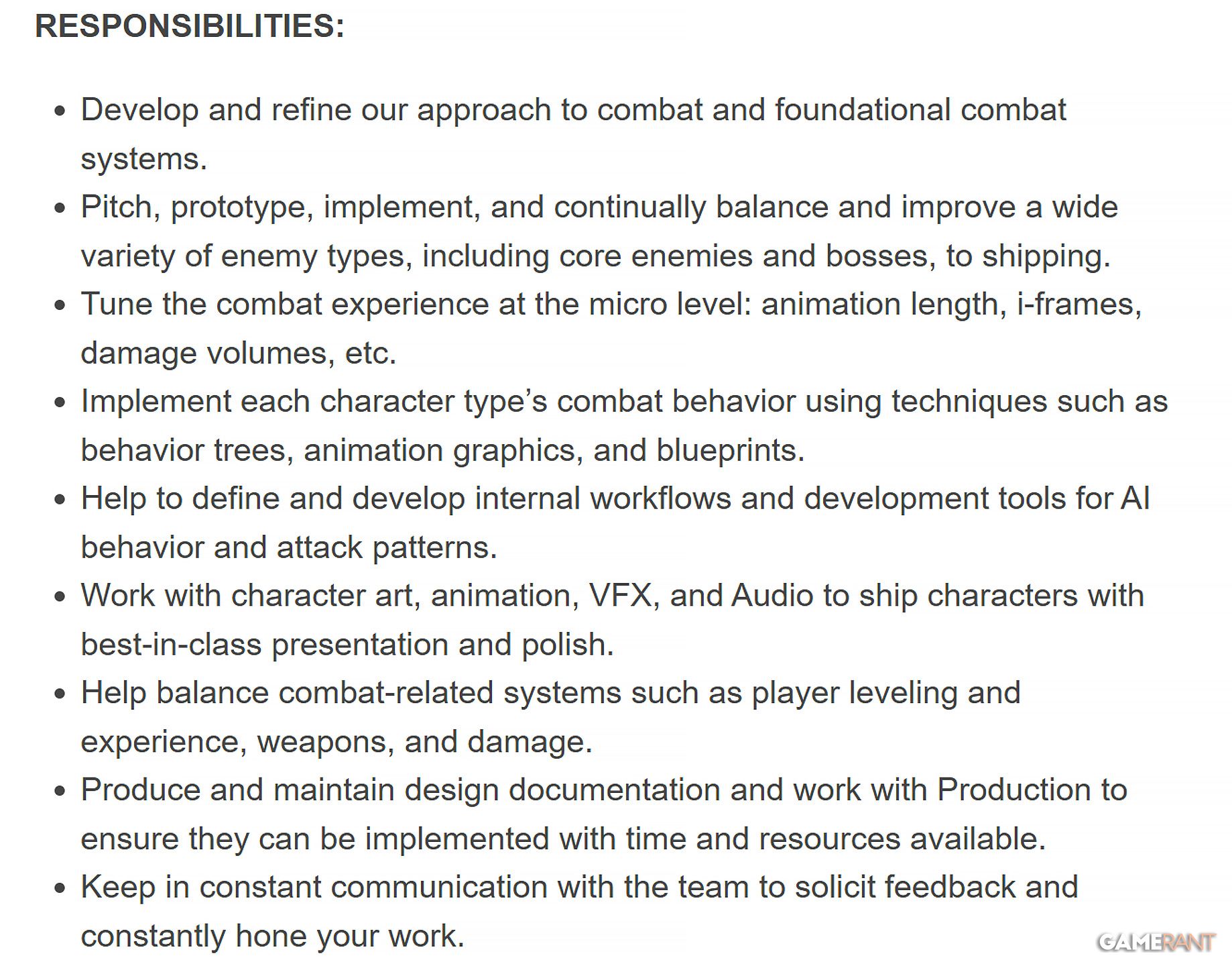 The Molasses Flood Project Sirius Senior Combat Designer job listing responsibilities July 2024