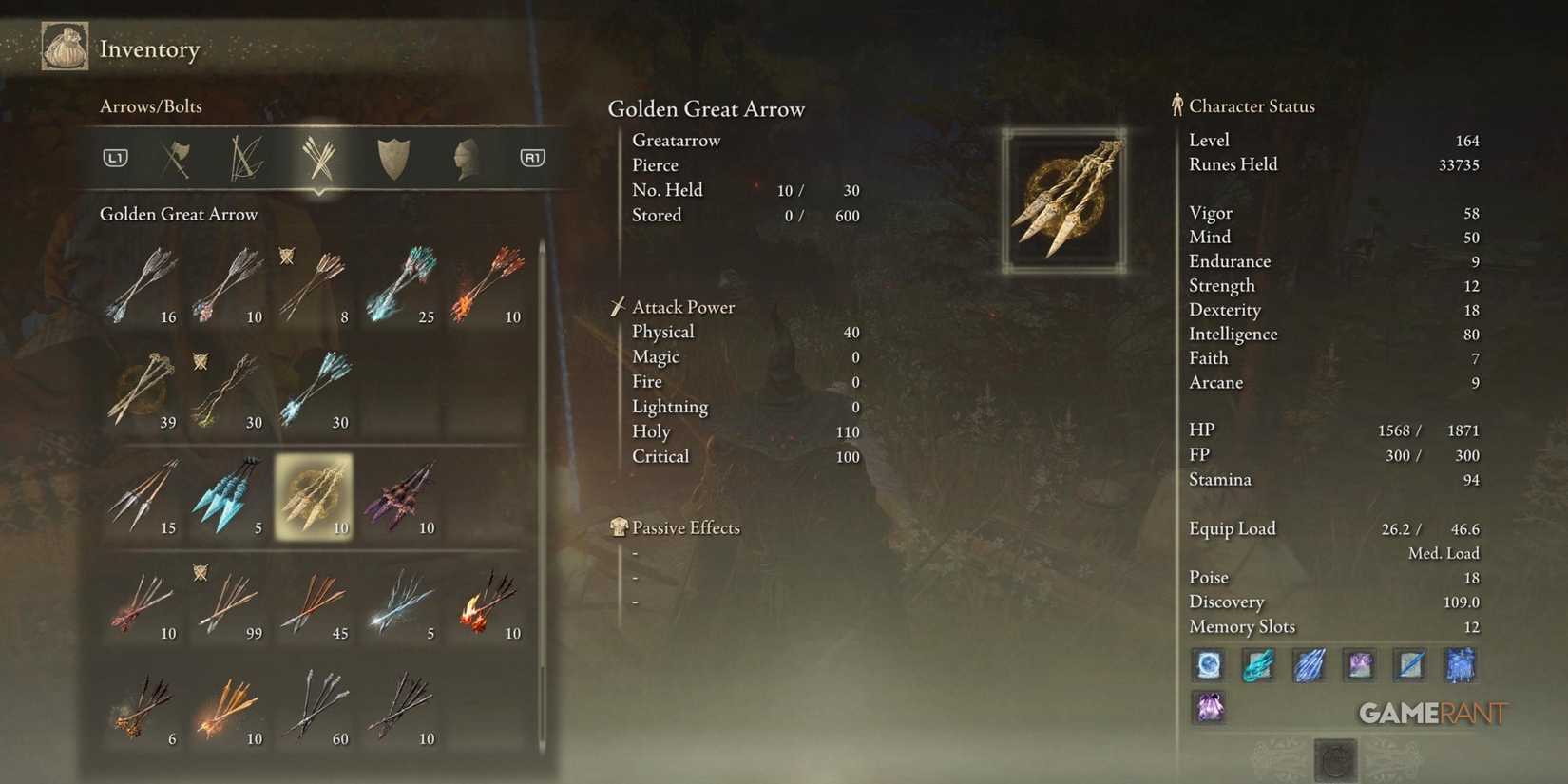 A Golden Great Arrow in Elden Ring