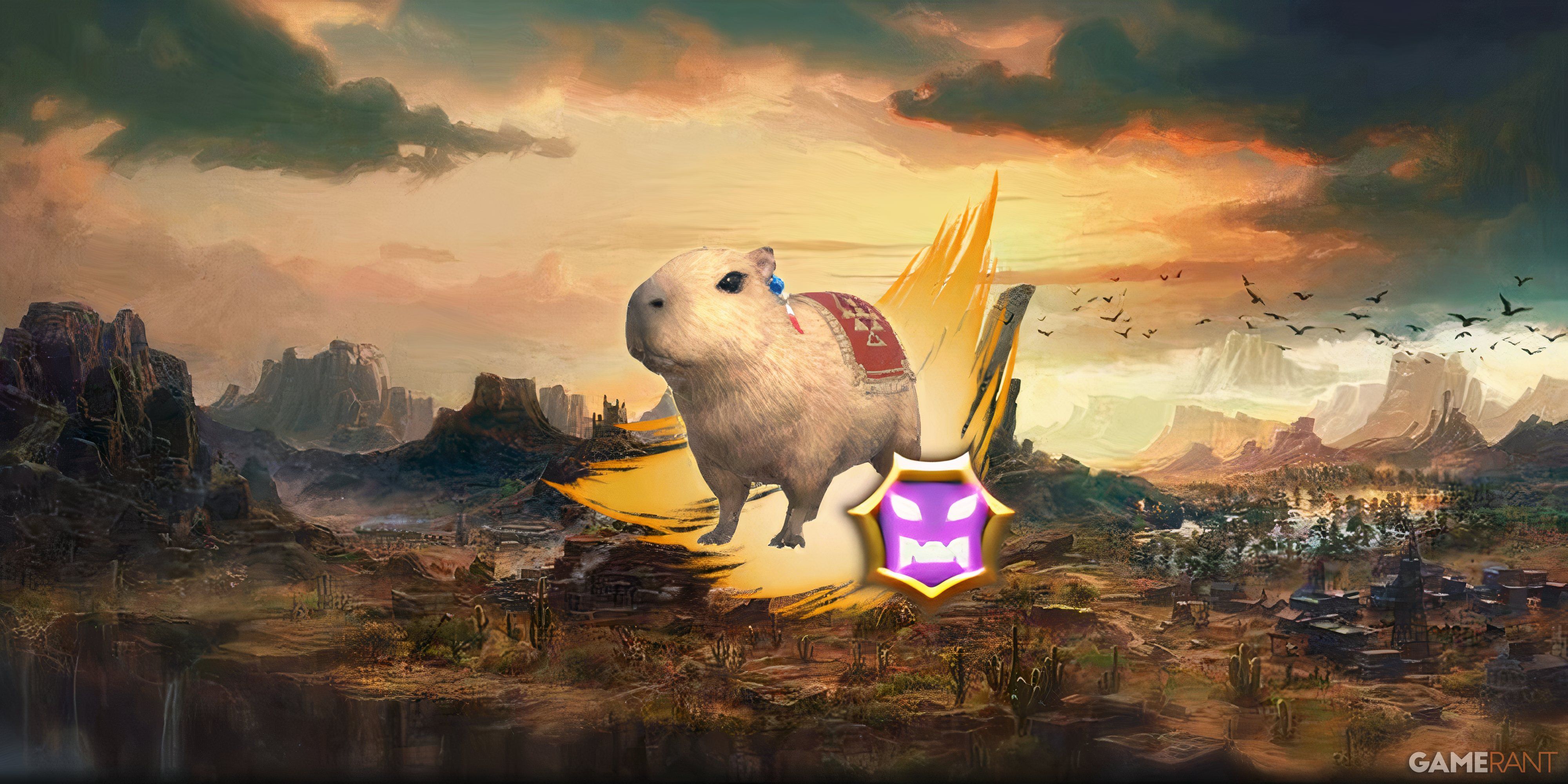 the capybara mount on a background of the Shaaloani loading screen
