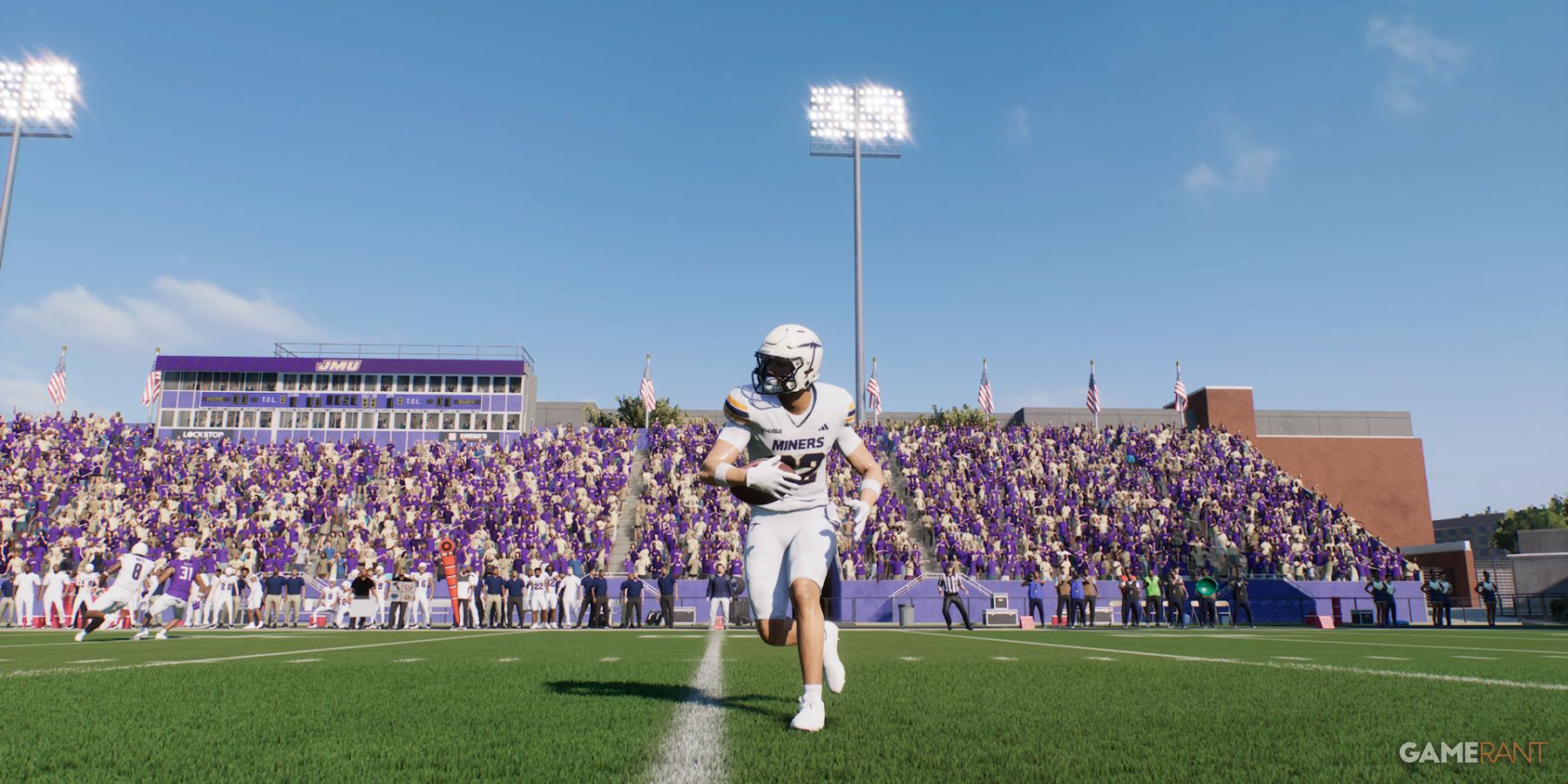 UTEP player running with the ball on the field in College Football 25-1