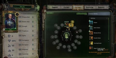 Warhammer 40000 Rogue Trader abelard stat screen