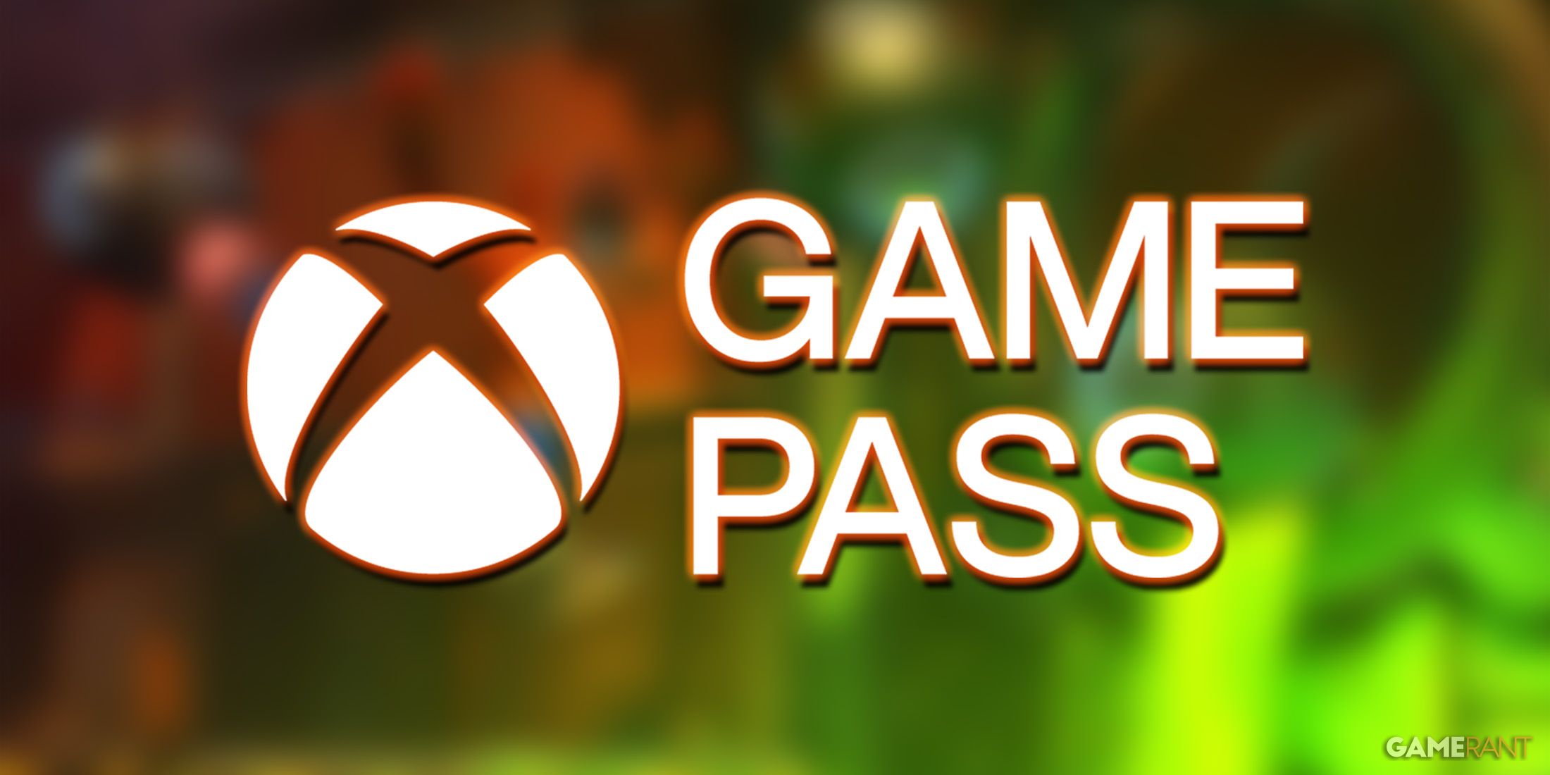 Xbox Game Pass logo glowing orange on blurred Crash Bandicoot N Sane Trilogy promo screenshot