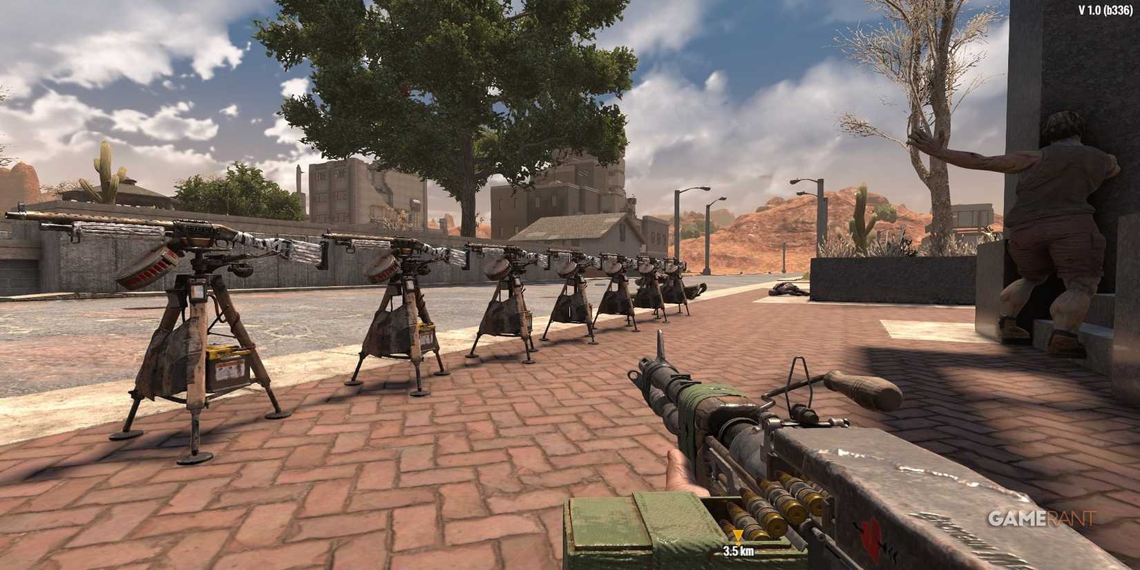 A Row Of Turrets In 7 Days To Die