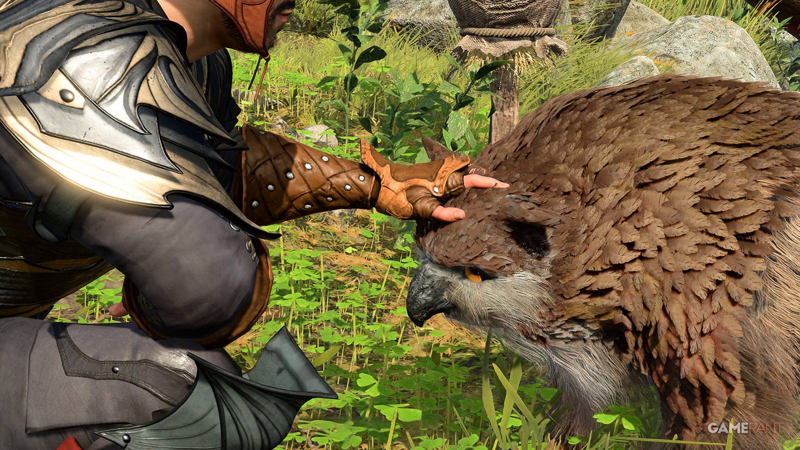 Baldur's Gate 3 petting cute owlbear cub